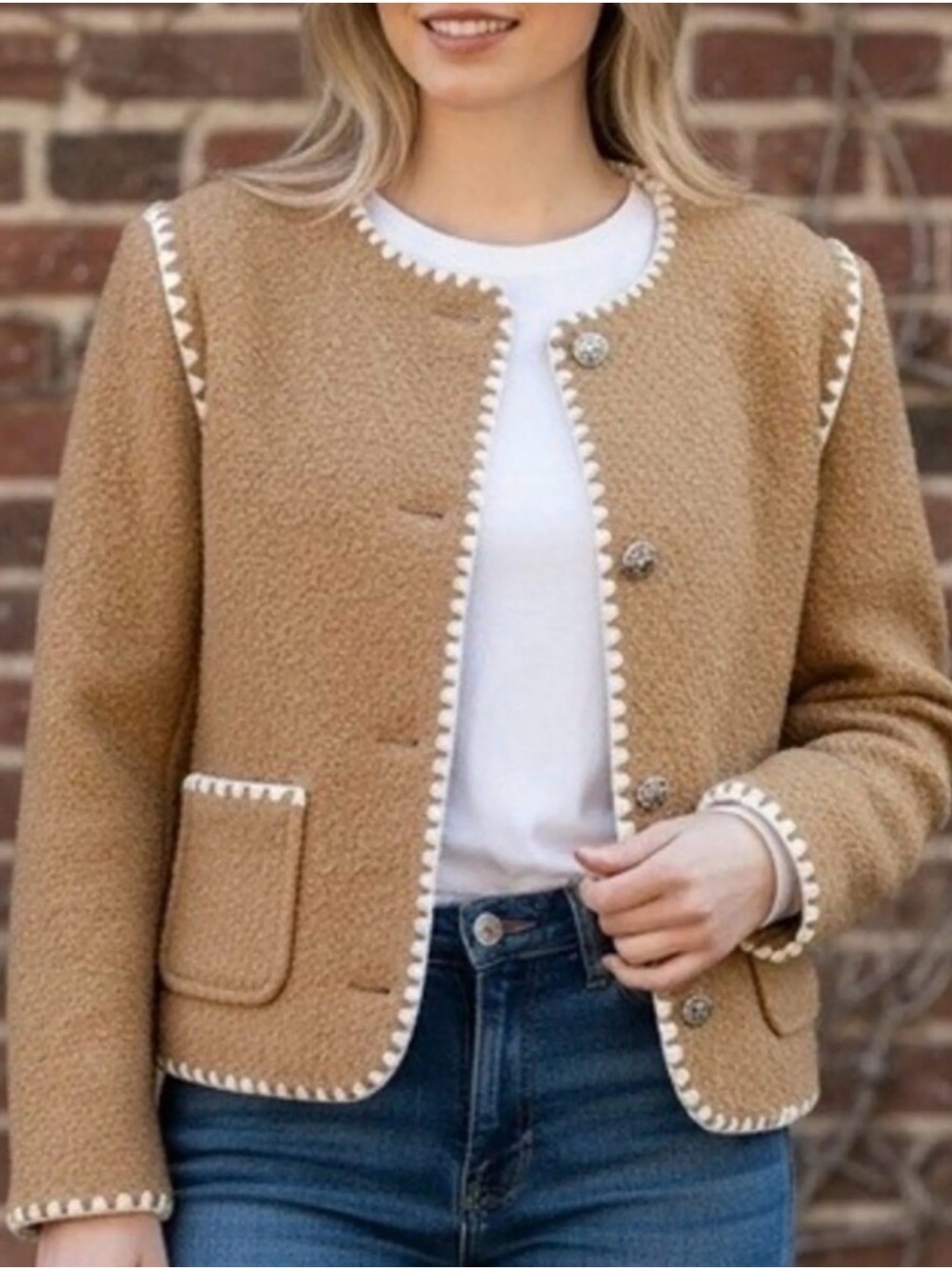 NWT Bagatelle Collection Camel Bouclé Trim Teddy Jacket